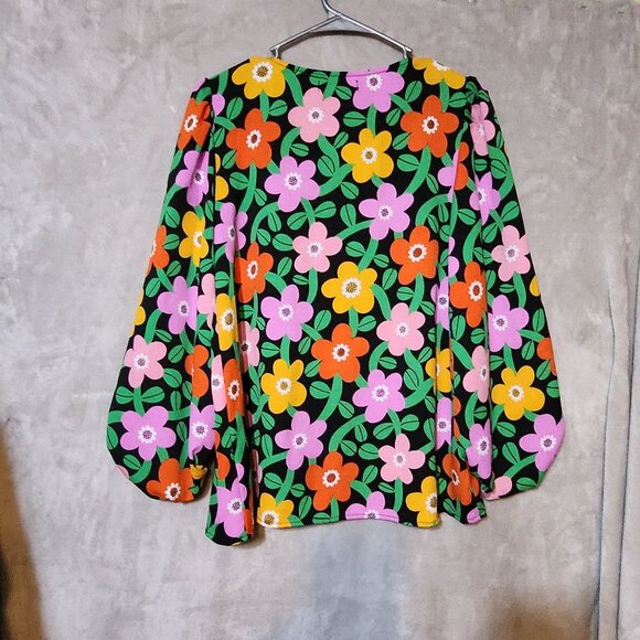 Traffic People Hippie Boho Colorful38 in Floral Print Blouse Balloon Sleeves & V - Picture 3 of 5
